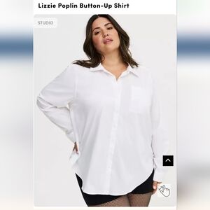 Torrid White Button-Up Shirt White Cotton Poplin Tailored Long Sleeve Shirt 2x